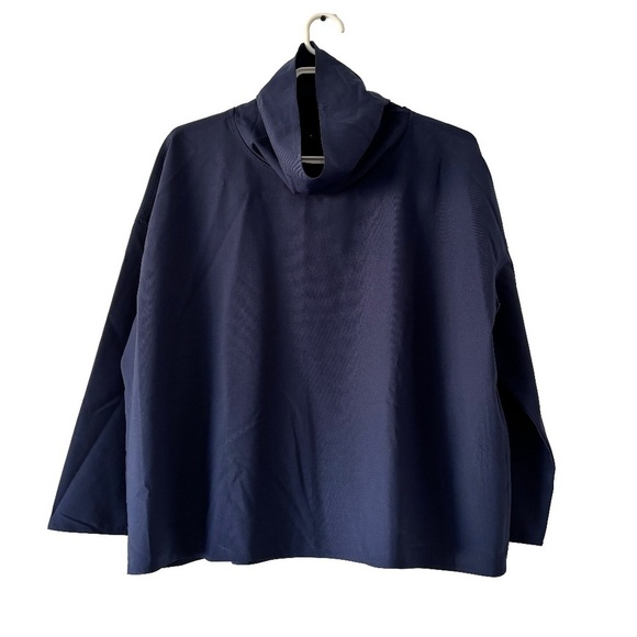 Club Monaco NWT navy 3/4 sleeve loose fit funnel neck top wool blend size S - Picture 2 of 13